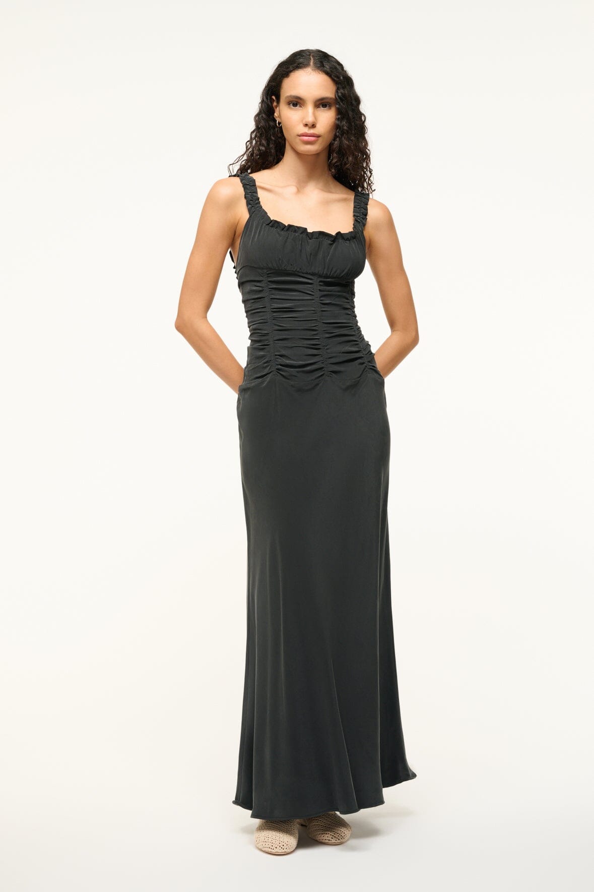 Image NIC SILK MAXI DRESS | BLACK 1 of 6 and Clicking this image will trigger a zoom pop-up