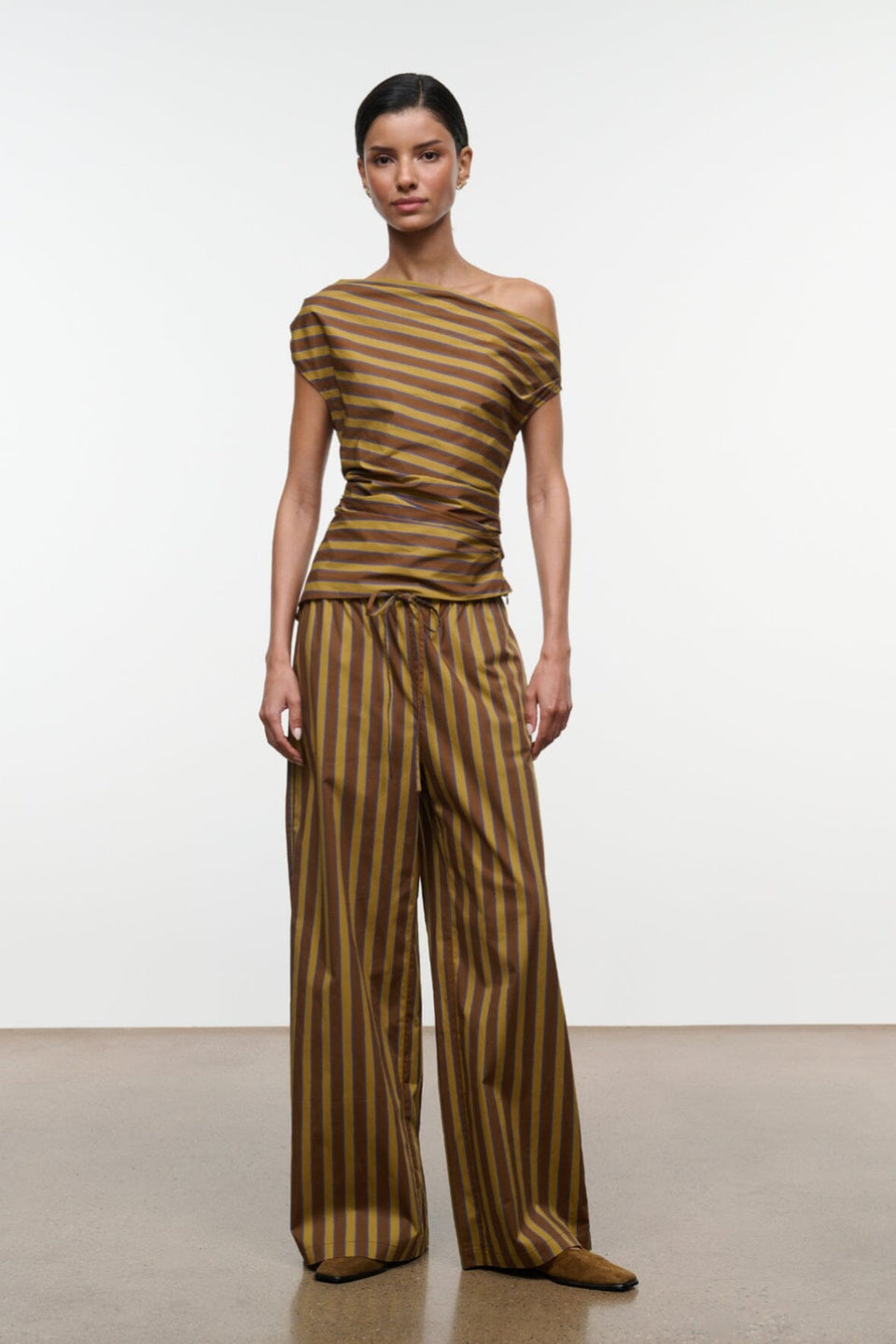 Staud Mateo Pant in Cigar Stripe