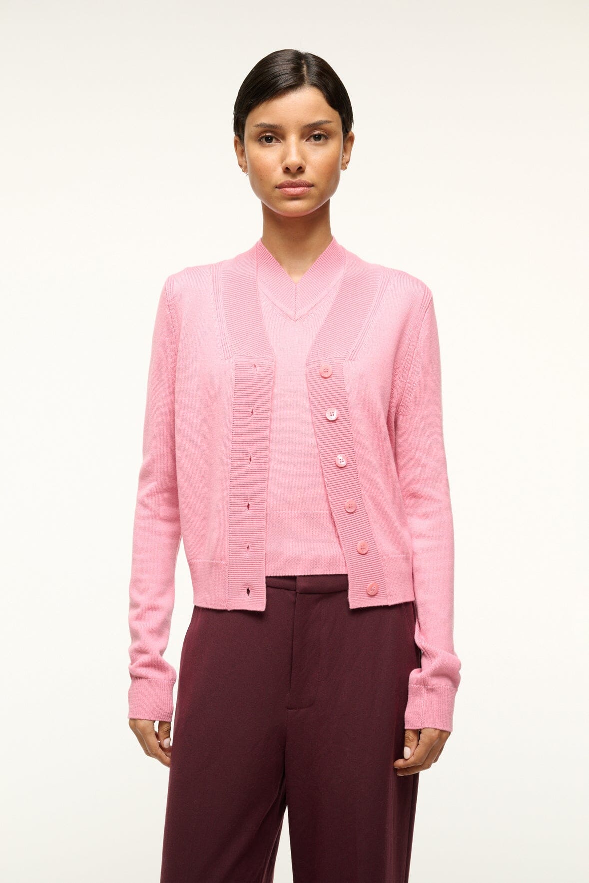 Image BAXTER CARDIGAN | DAMASK PINK 1 of 5 and Clicking this image will trigger a zoom pop-up