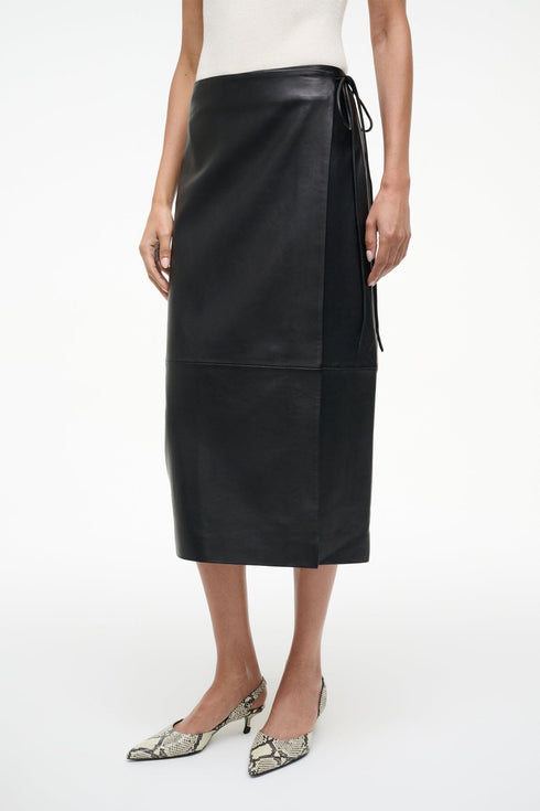 Go to ROMAN LEATHER WRAP SKIRT BLACK view 2