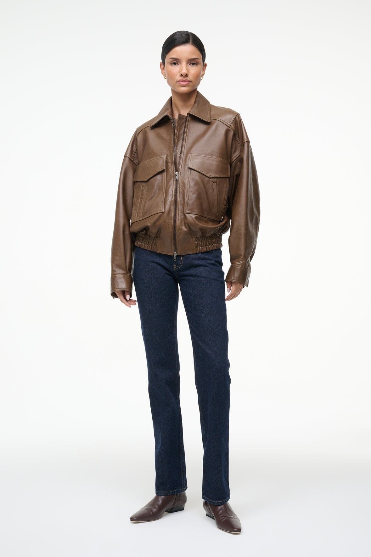 STAUD EUGENE LEATHER JACKET TRUFFLE
