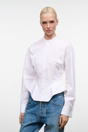 RHYS white collared button-up top with long sleeves and flared hem