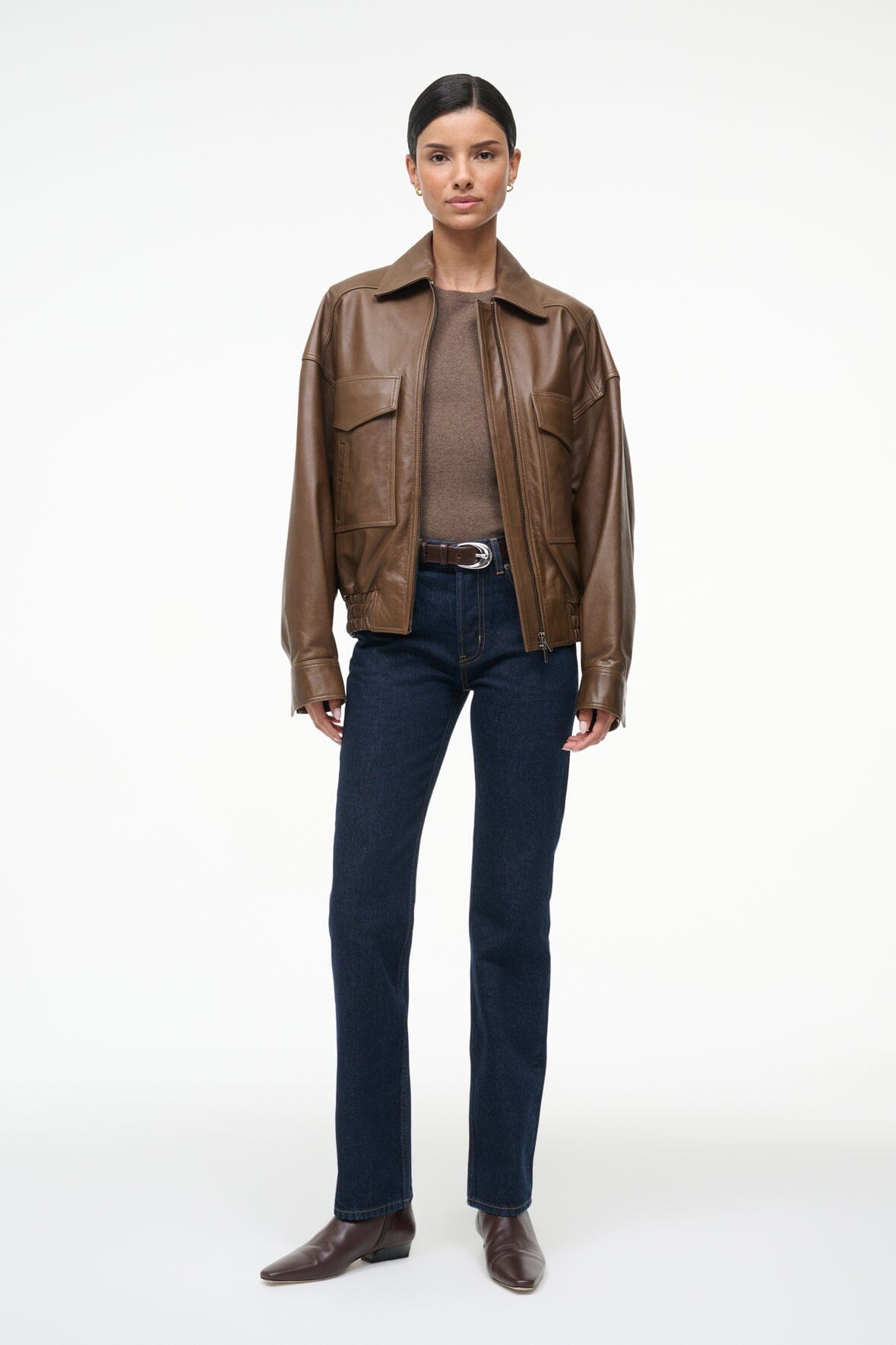 Image EUGENE LEATHER JACKET | TRUFFLE 1 of 6 and Clicking this image will trigger a zoom pop-up