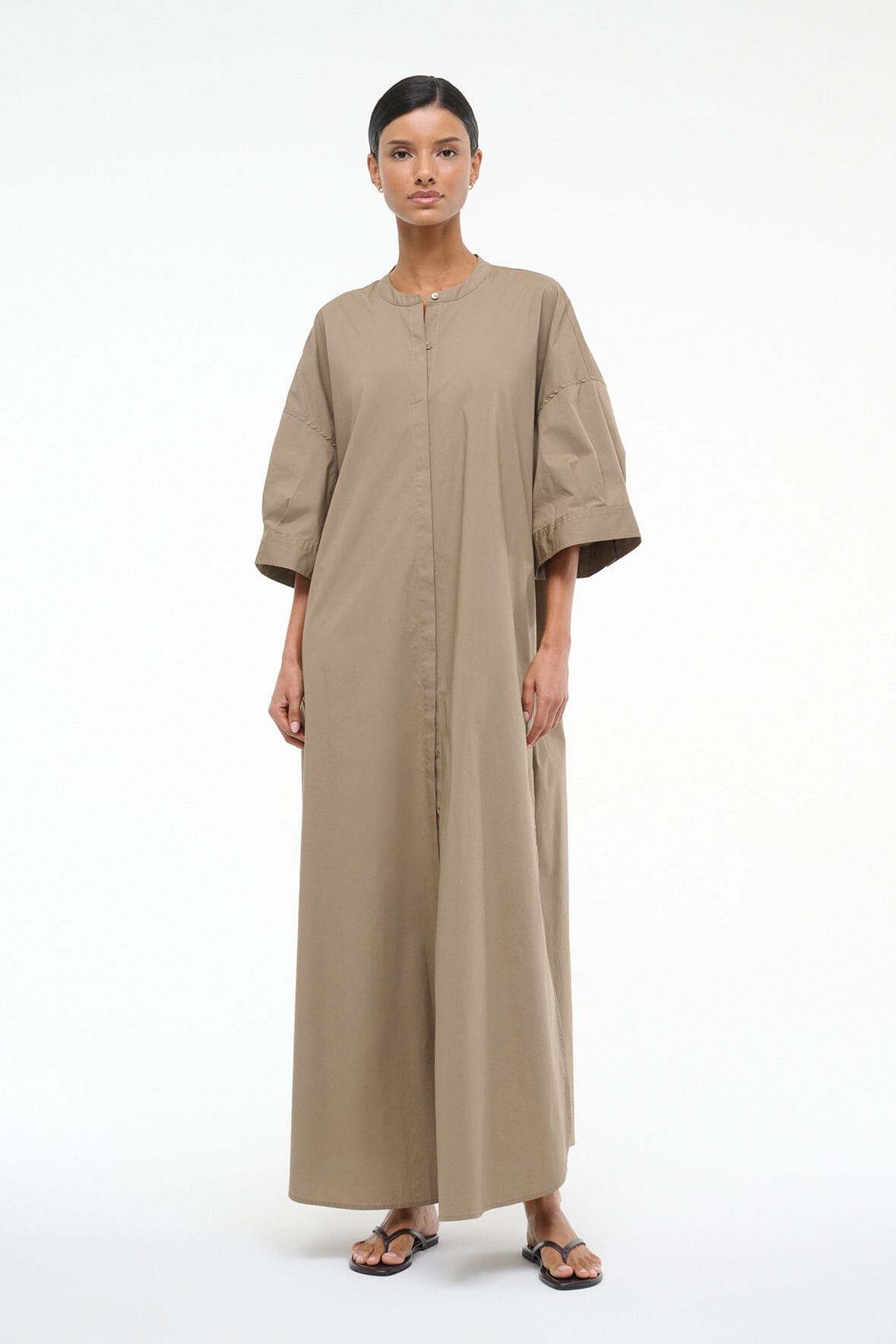 Image ENZO MAXI DRESS | TAUPE 4 of 9 and Clicking this image will trigger a zoom pop-up
