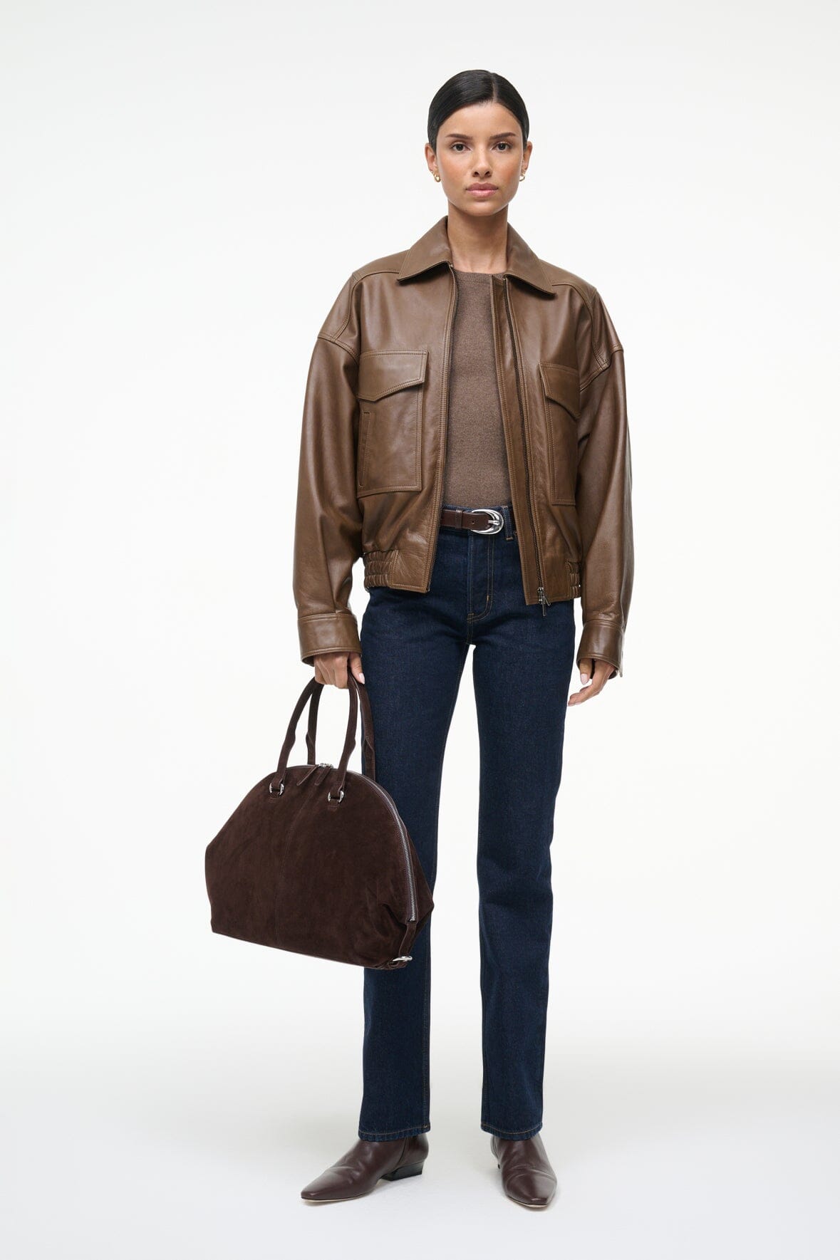 Image EUGENE LEATHER JACKET | TRUFFLE 3 of 6 and Clicking this image will trigger a zoom pop-up