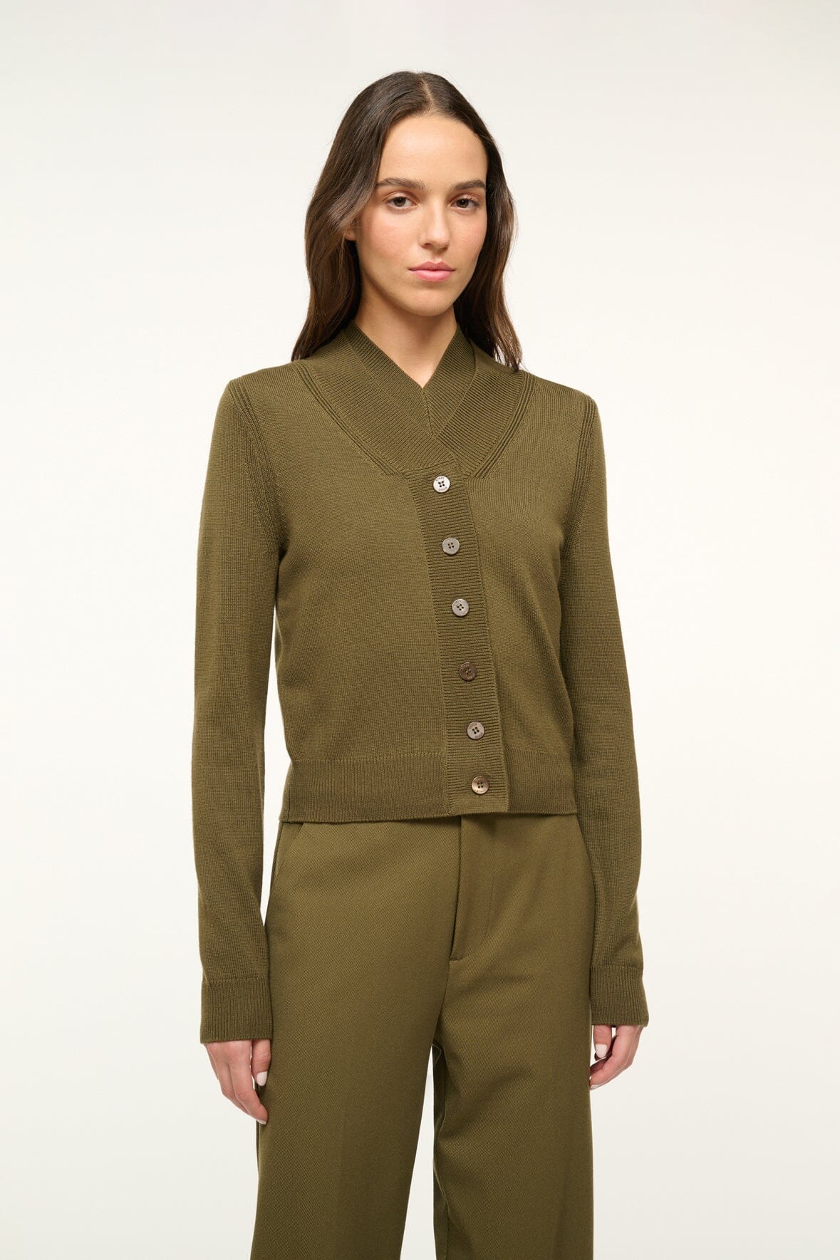 Image BAXTER CARDIGAN | SERGEANT GREEN 3 of 5 and Clicking this image will trigger a zoom pop-up