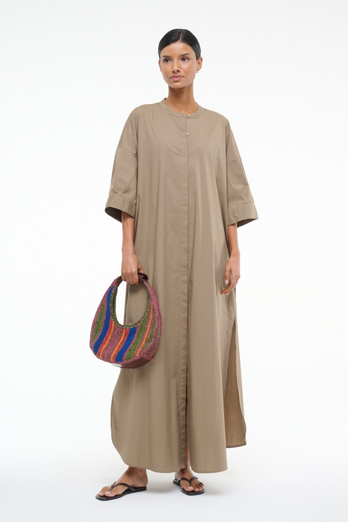 Image ENZO MAXI DRESS | TAUPE 3 of 9 and Clicking this image will trigger a zoom pop-up