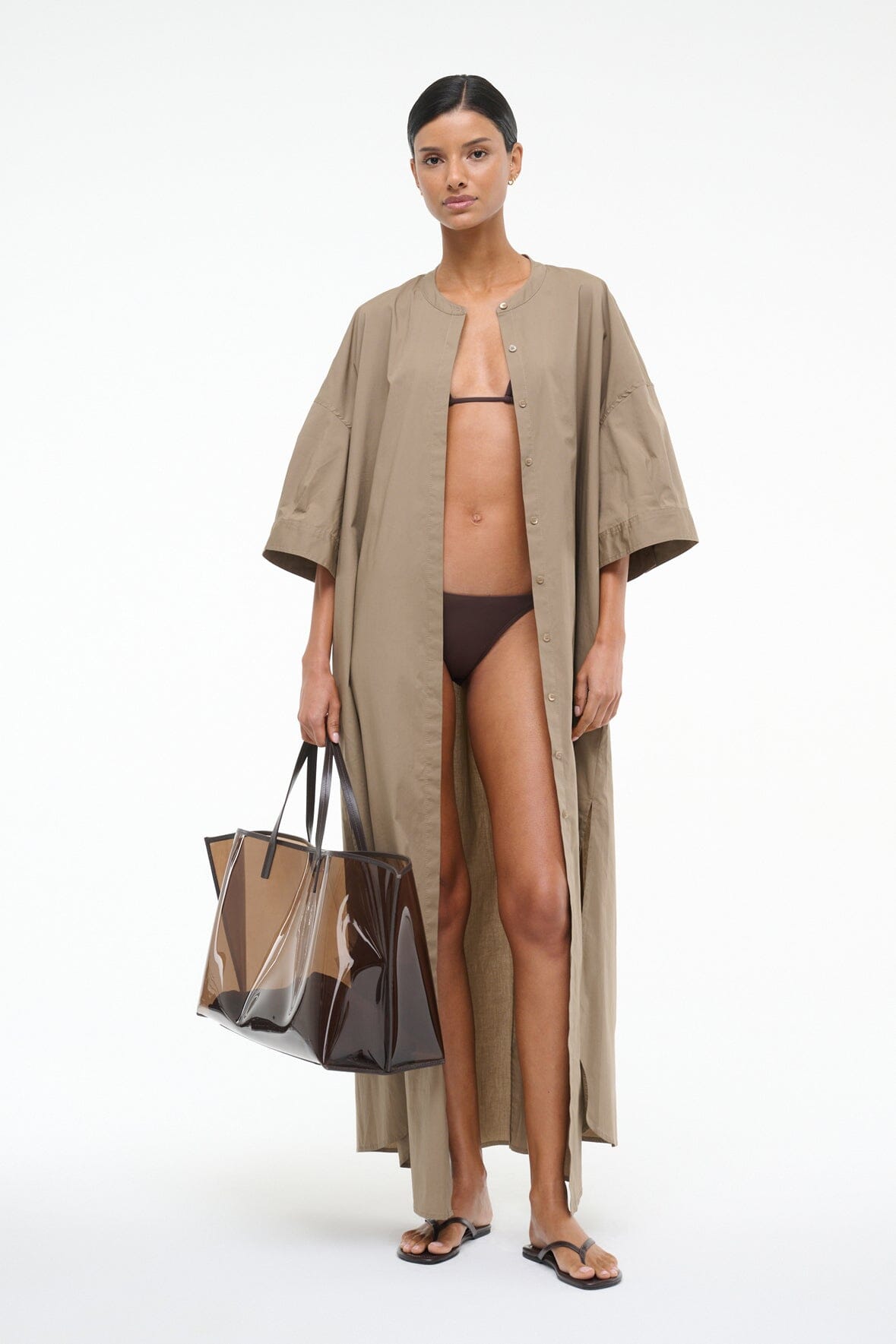 Image ENZO MAXI DRESS | TAUPE 1 of 9 and Clicking this image will trigger a zoom pop-up