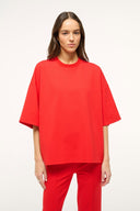 Red rose capsule top with short sleeves, crew neck, relaxed fit