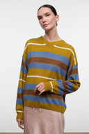 SPENCER cashmere sweater in gold and blue horizontal stripe, crew neck, long sleeves