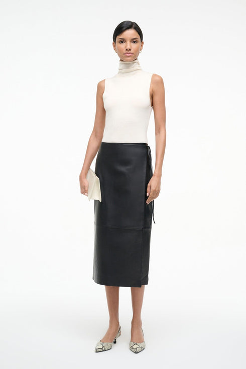 Go to ROMAN LEATHER WRAP SKIRT BLACK view 1