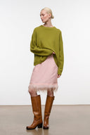 Cashew brown knee-high leather boots with side buckle details