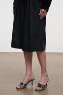 Black mule sandals with textured quill-look straps and stiletto heel