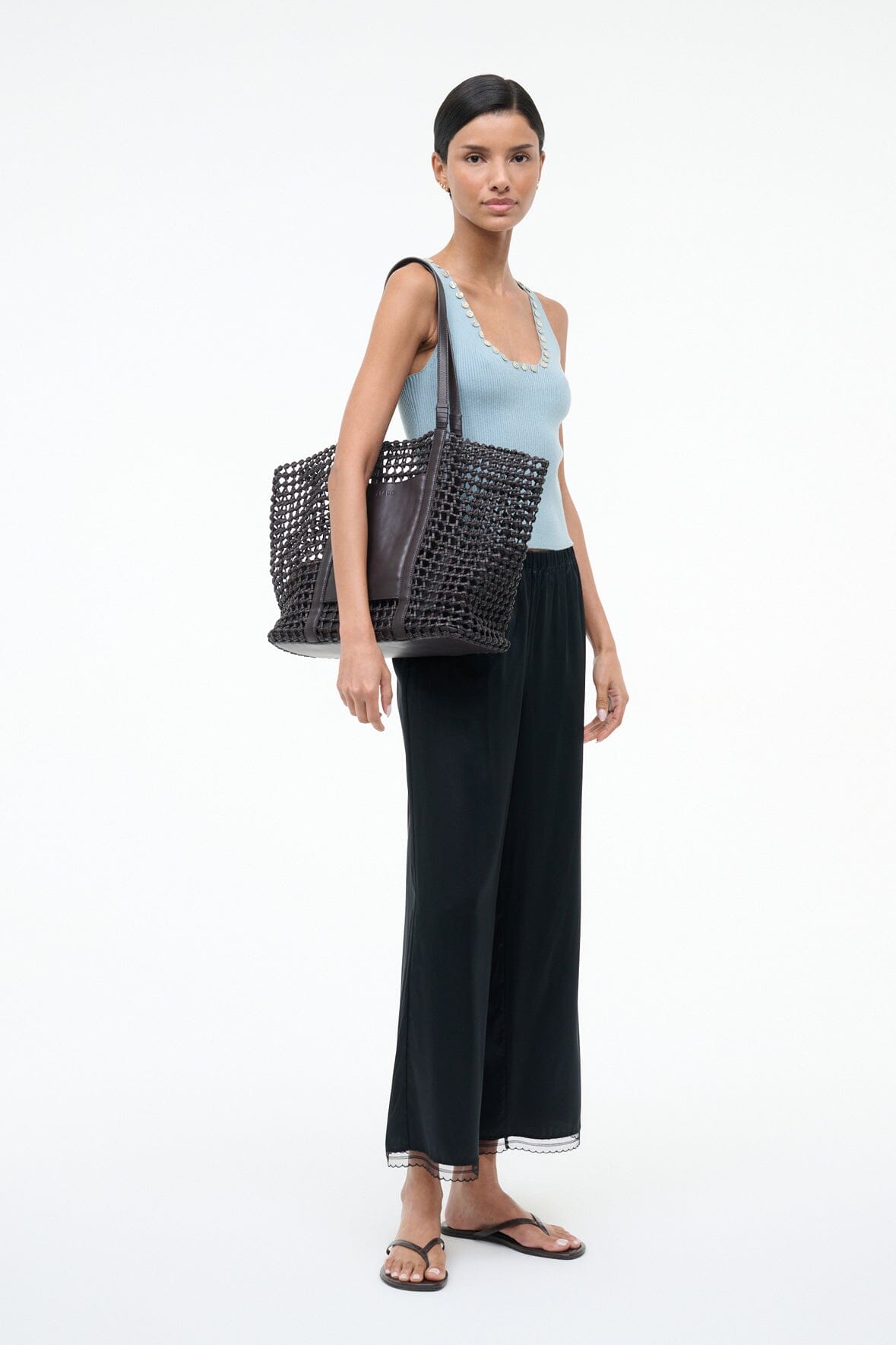 STAUD GETAWAY HAND-KNOTTED TOTE BAG ESPRESSO