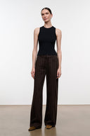 Espresso-striped relaxed jeans in dark brown, straight wide-leg silhouette