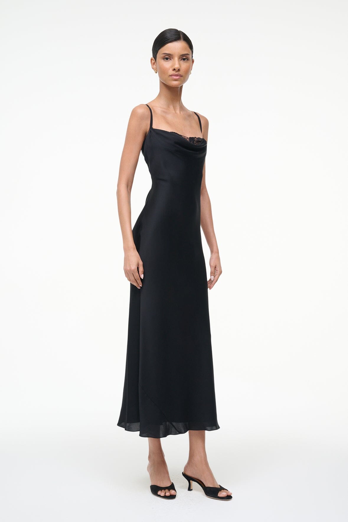 Image EVANGELINE SILK MIDI DRESS | BLACK 4 of 8 and Clicking this image will trigger a zoom pop-up