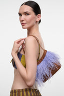 WINSLOW woven shoulder bag with lavender fringe and braided brown strap