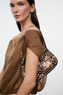 Fawn haircalf hobo shoulder bag with speckled pattern and gold ring strap
