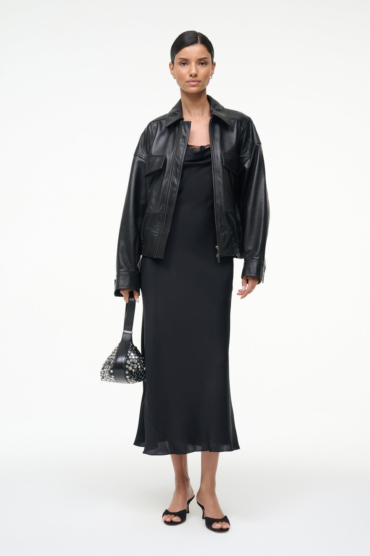 staud evangeline silk dress pop sardines black STAUD Evangeline Silk Dress in Black