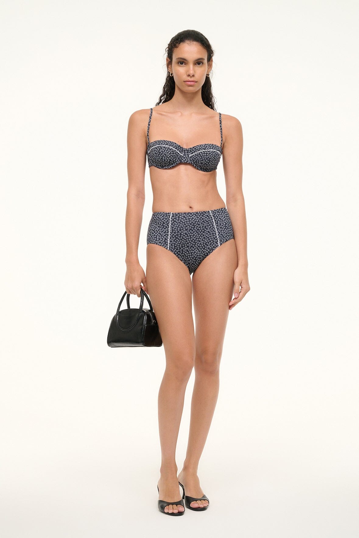 Image BRENTON BIKINI BOTTOM | BLACK WOODBLOCK DITSY FLORAL 1 of 6 and Clicking this image will trigger a zoom pop-up