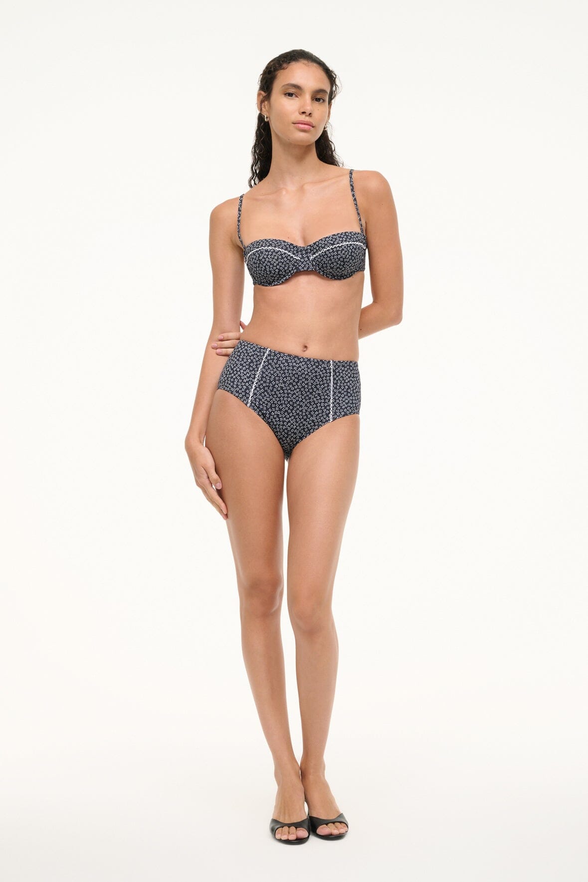 Image BRENTON BIKINI BOTTOM | BLACK WOODBLOCK DITSY FLORAL 2 of 6 and Clicking this image will trigger a zoom pop-up