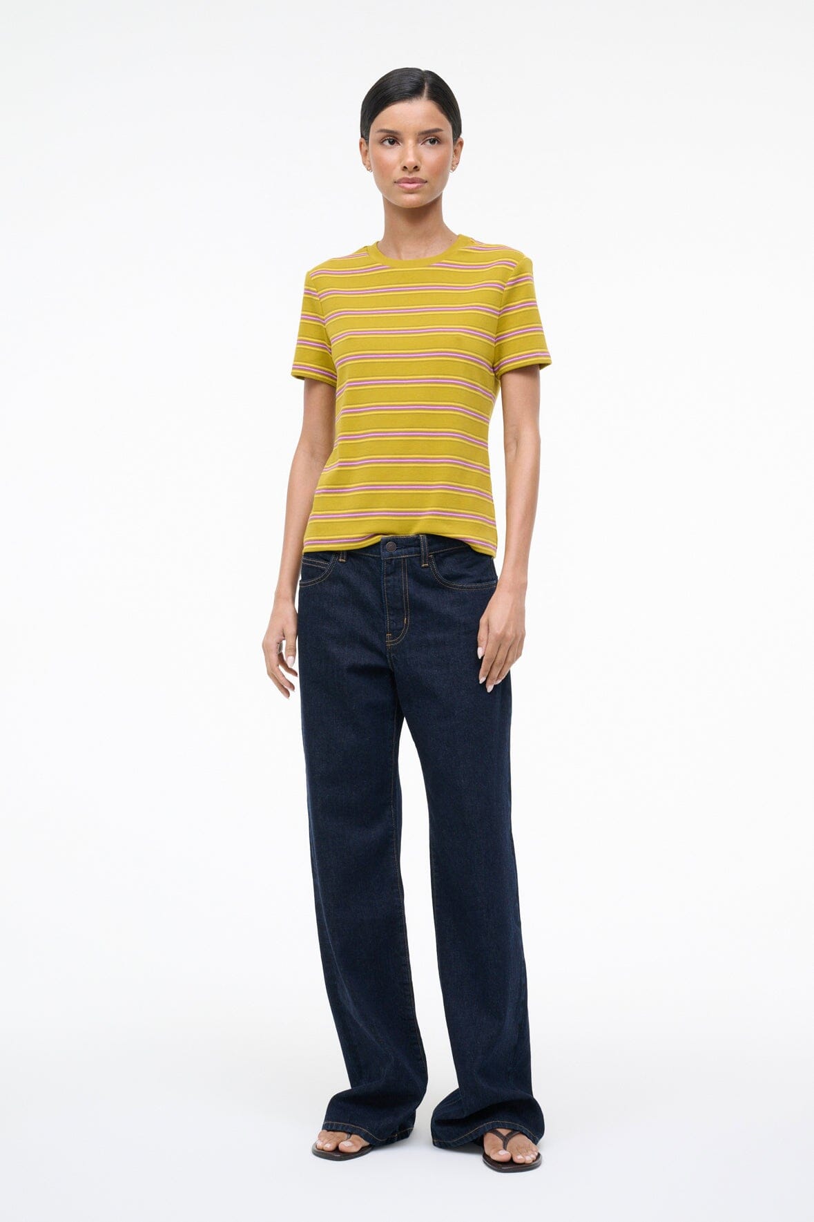 STAUD WEEKEND CREW TEE SPECTRUM STRIPE