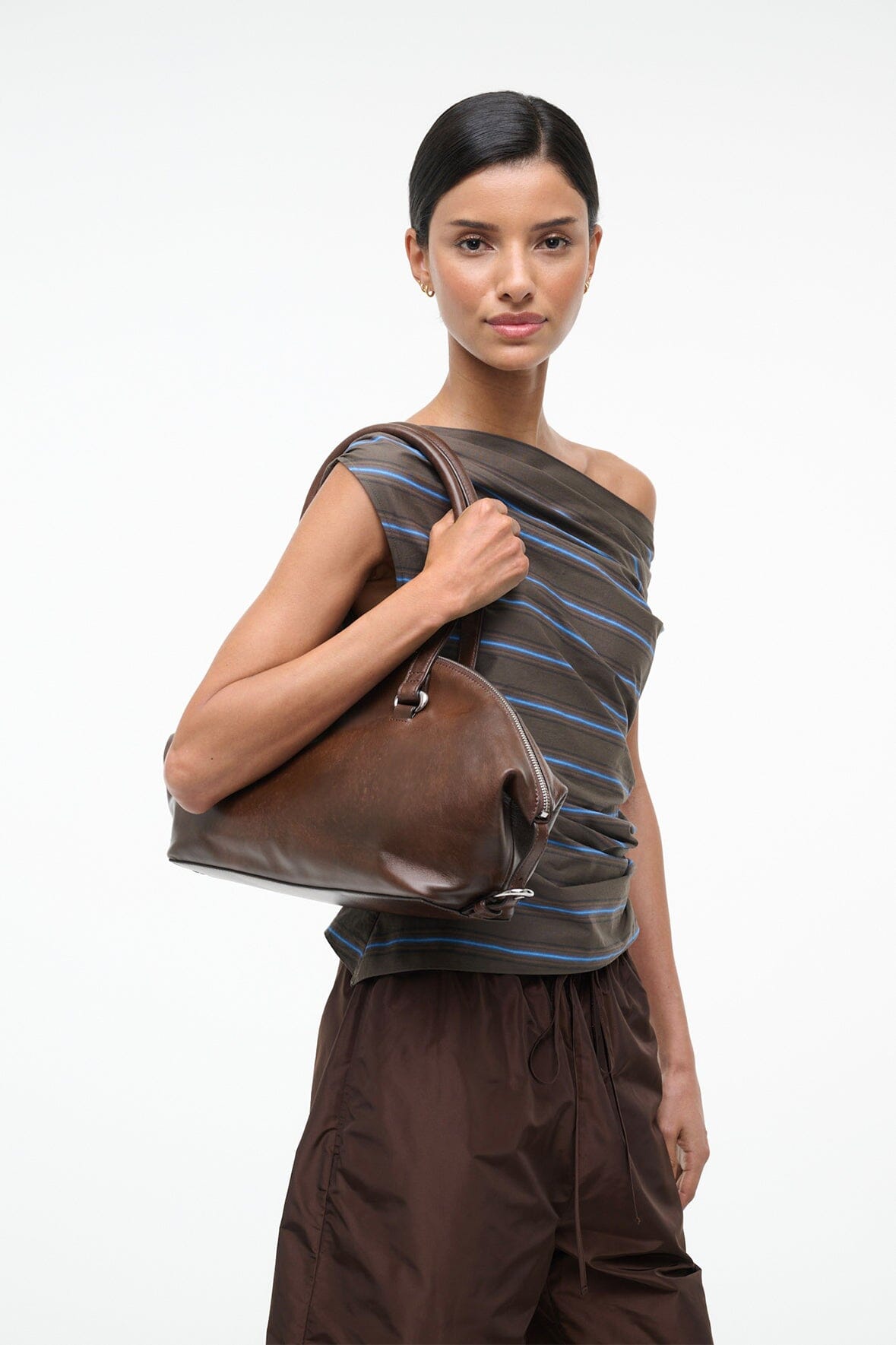 STAUD HESTER SHOULDER BAG ESPRESSO DISTRESSED