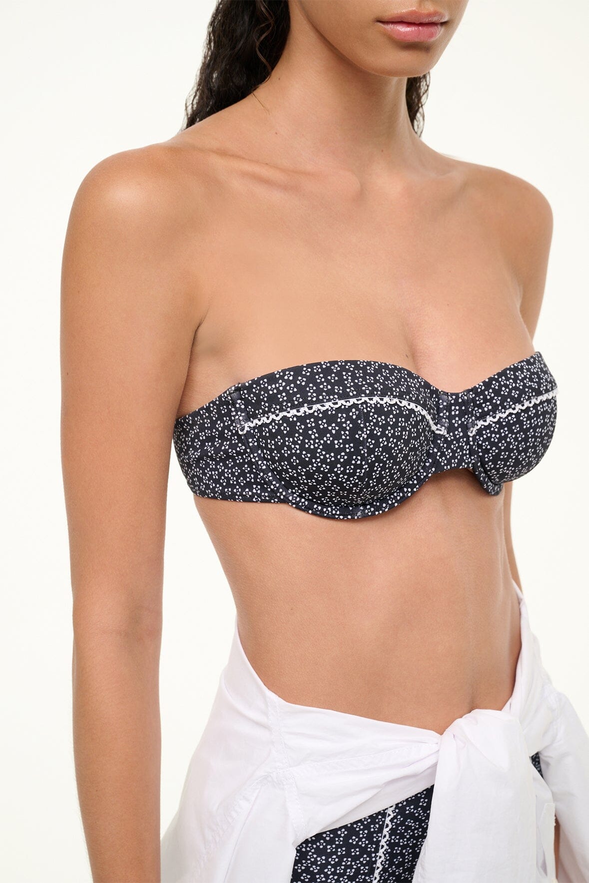 Image JO BALCONETTE BIKINI TOP | BLACK WOODBLOCK DITSY FLORAL 5 of 6 and Clicking this image will trigger a zoom pop-up