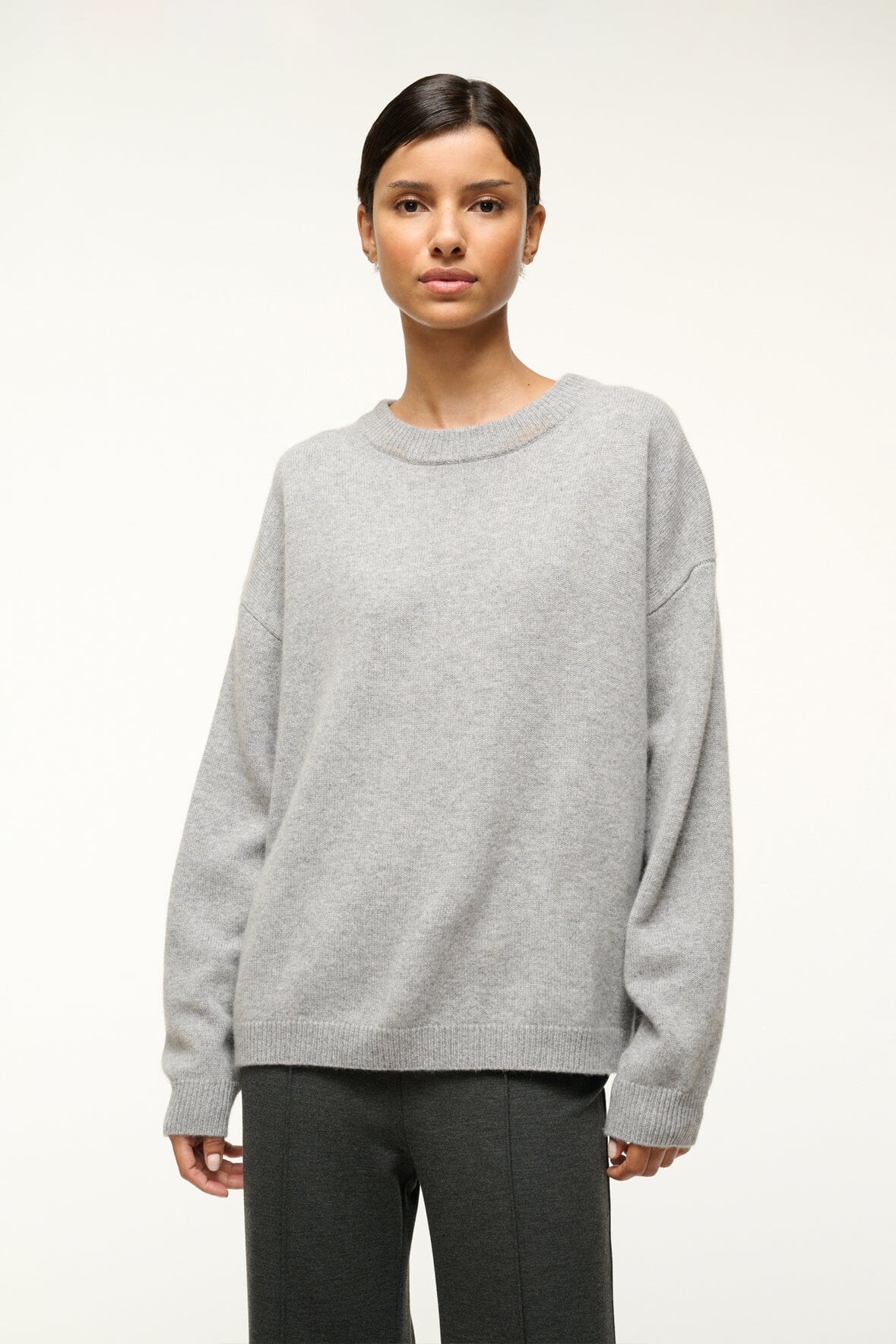 Image SERRANO CASHMERE RELAXED CREW | HEATHER GREY 1 of 4 and Clicking this image will trigger a zoom pop-up