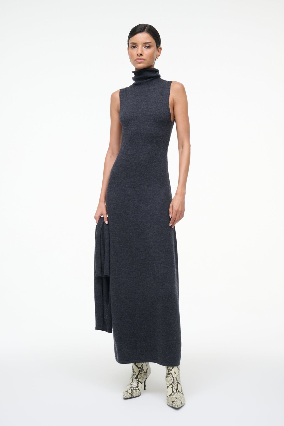Image CANAL MIDI DRESS | CHARCOAL 3 of 8 and Clicking this image will trigger a zoom pop-up