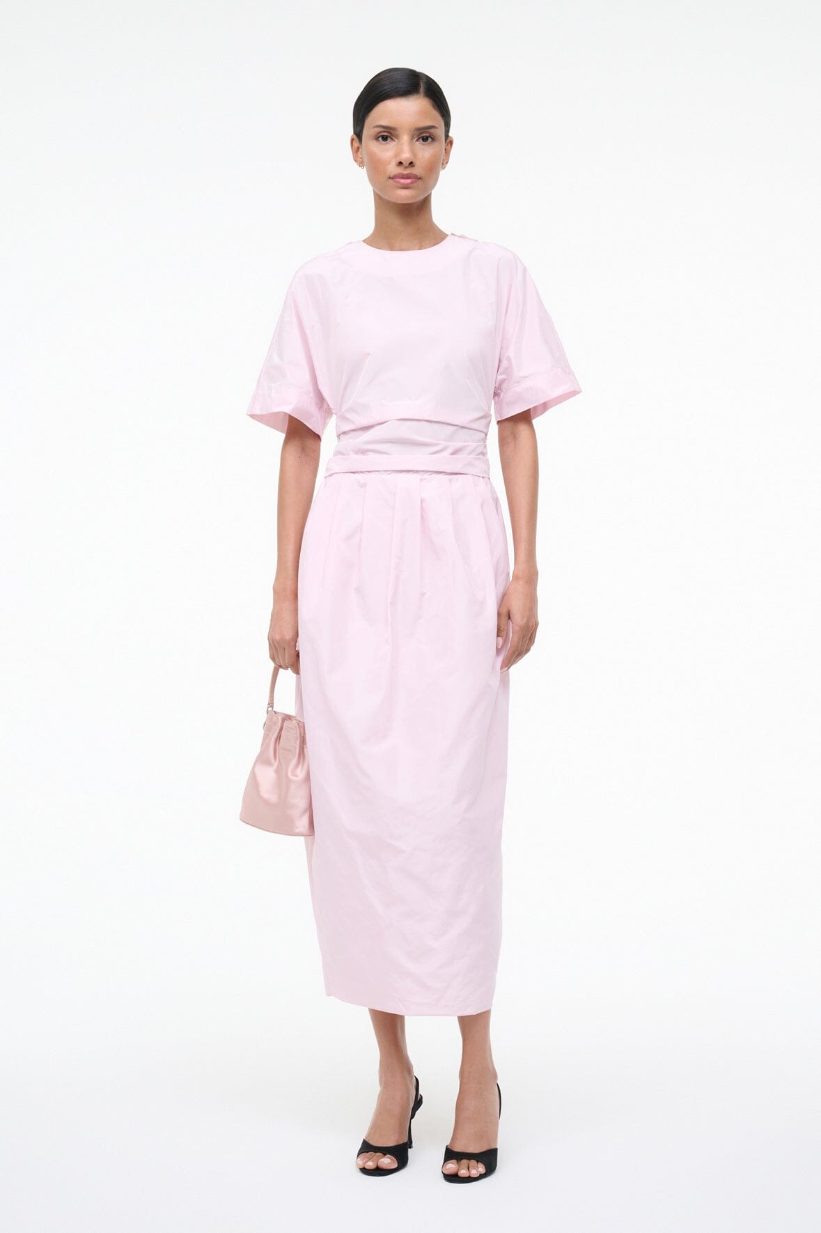Staud Michelina Pleated Shell Midi Dress Staud Michelina Pleated Shell Midi Dress