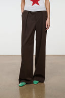 Dark brown wide-leg pants with relaxed fit and side pockets