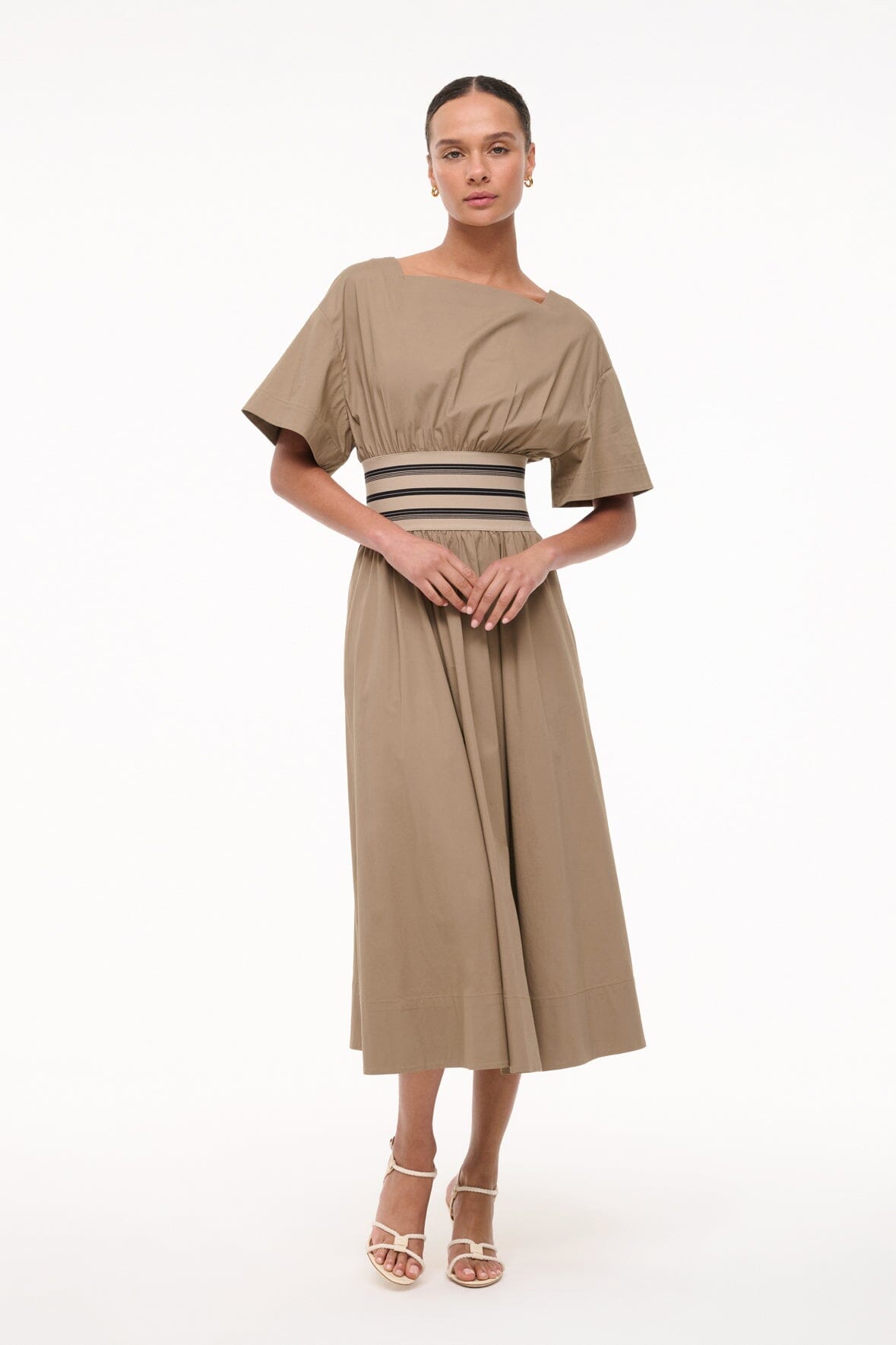 Image AMY DRESS | TAUPE 3 of 5 and Clicking this image will trigger a zoom pop-up