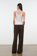 Dark brown wide-leg trousers with high waist and back seam
