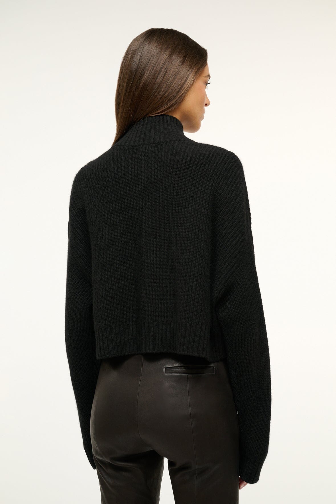 Image CASHMERE CROPPED HAMPTON SWEATER | BLACK 3 of 4 and Clicking this image will trigger a zoom pop-up