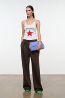 Earth-brown wide-leg trousers with high waist, belt loops, side pockets