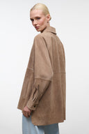 JOSETTE suede shirt in DUNE brown, side view with button placket