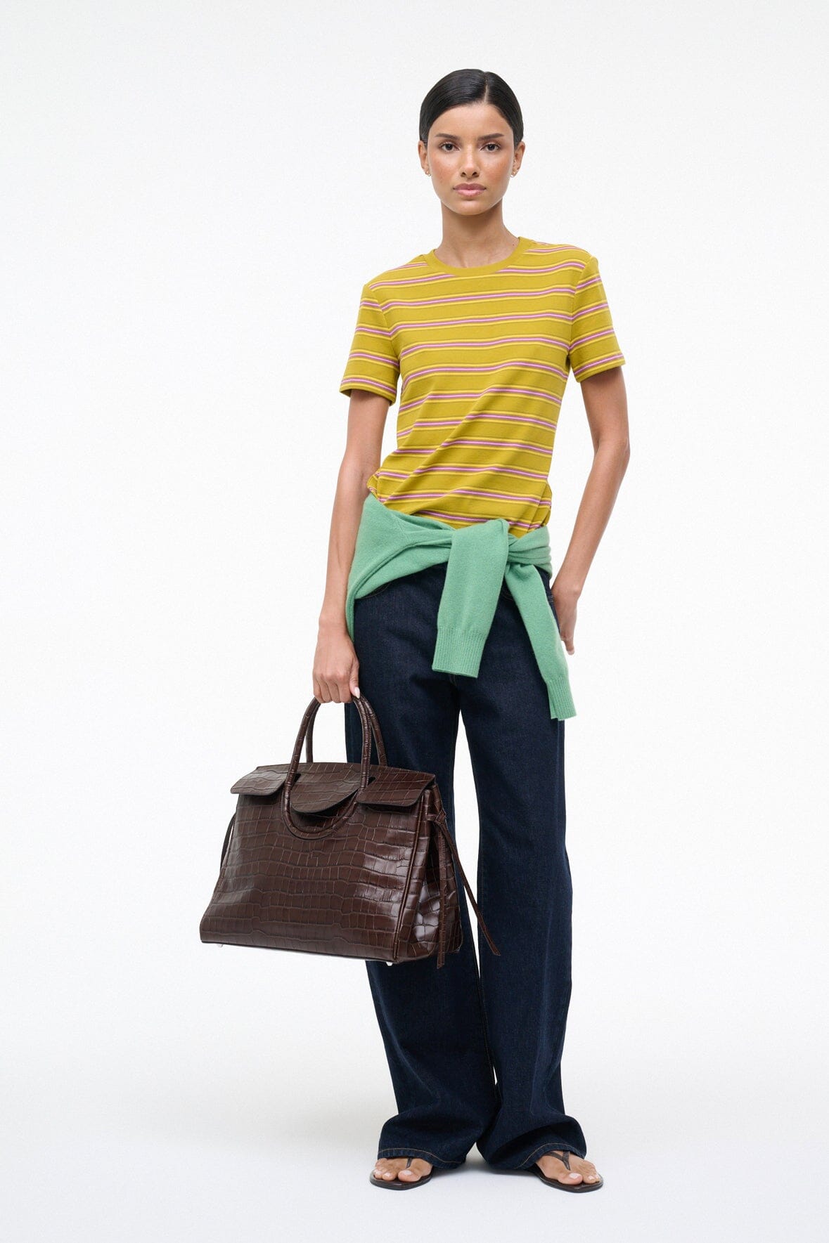 STAUD WEEKEND CREW TEE SPECTRUM STRIPE