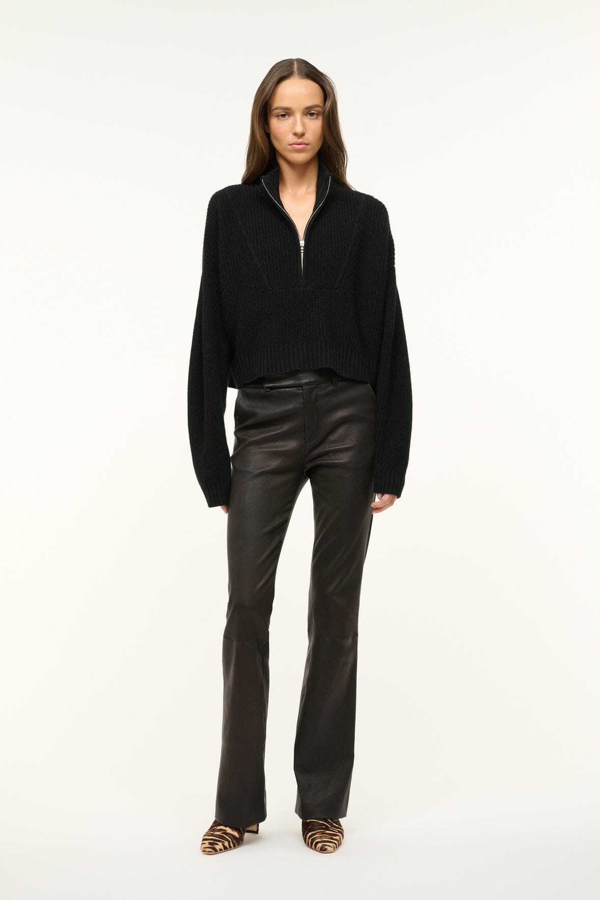 STAUD CASHMERE CROPPED HAMPTON SWEATER BLACK