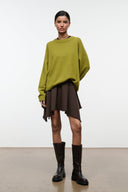 Dark brown skirt with layered look and frayed uneven hem