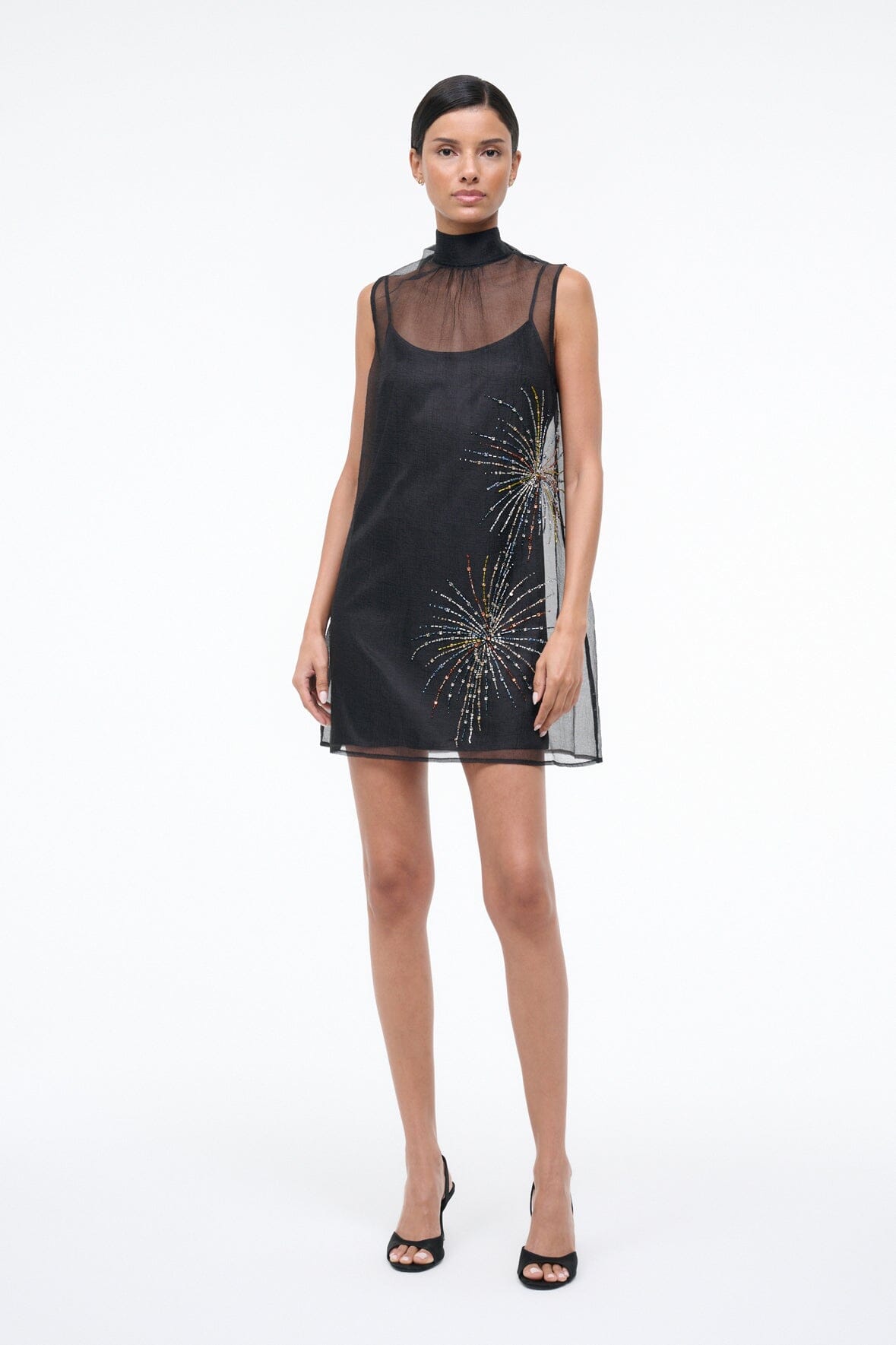 staud mini dress beaded Staud Glass Beaded NYC Skyline Mini Dress Sz Large AUTHENTIC NWT