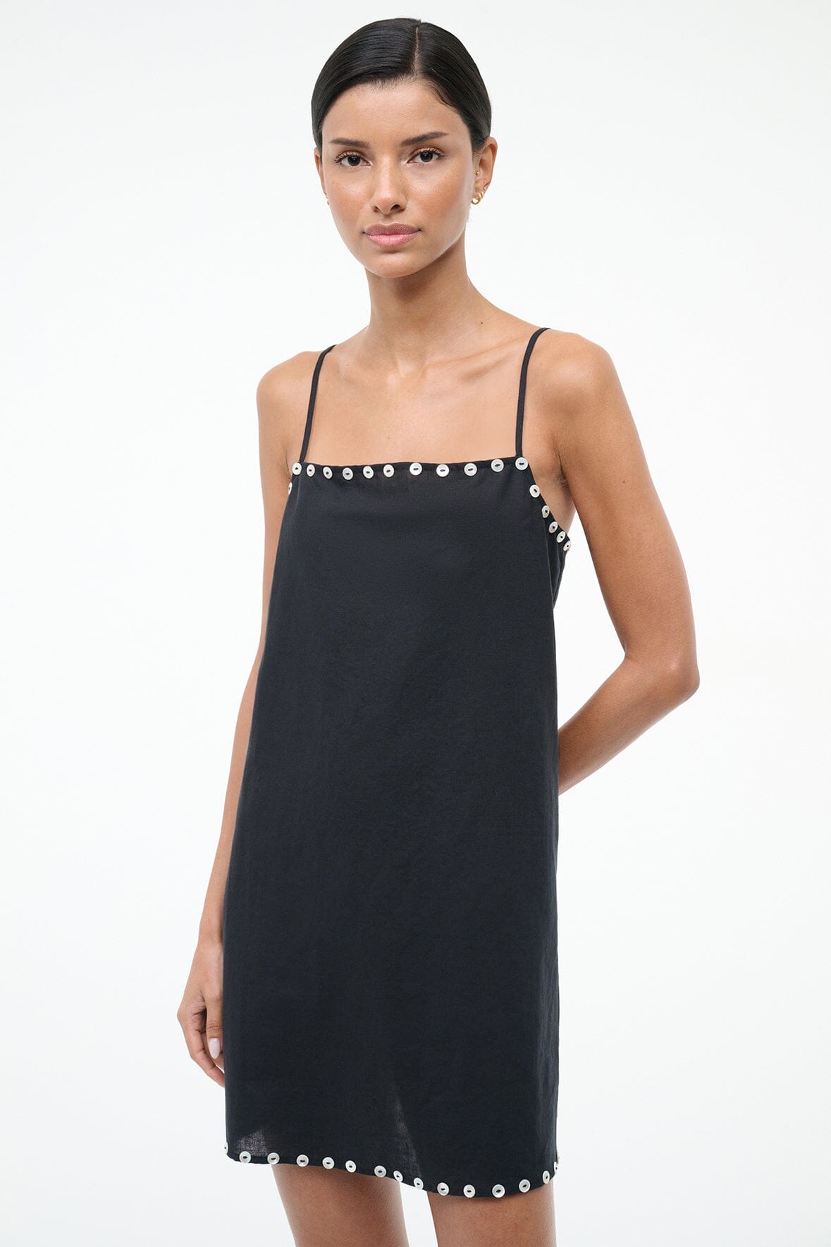 STAUD LAURA MINI LINEN DRESS BLACK STAUD LAURA MINI LINEN DRESS BLACK