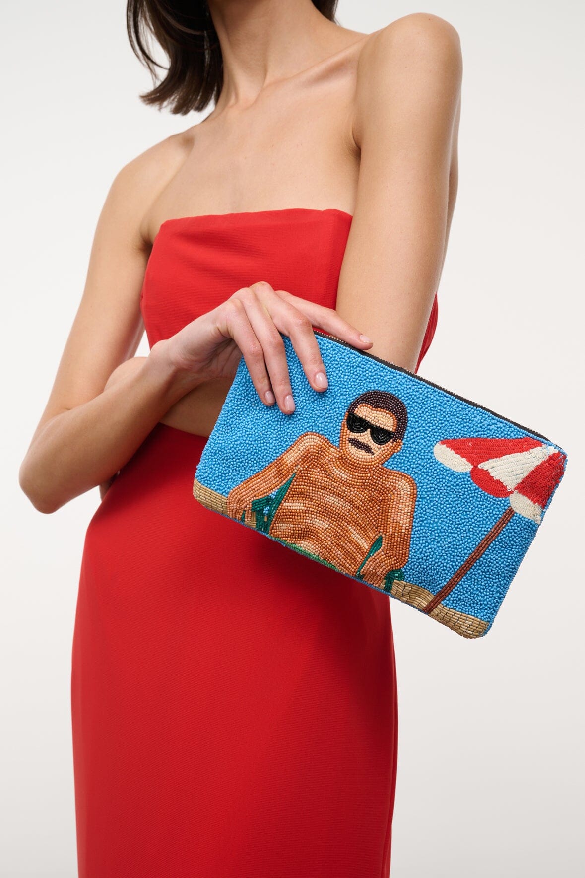 STAUD TOMMY BEADED LARGE POUCH SUNDAZE