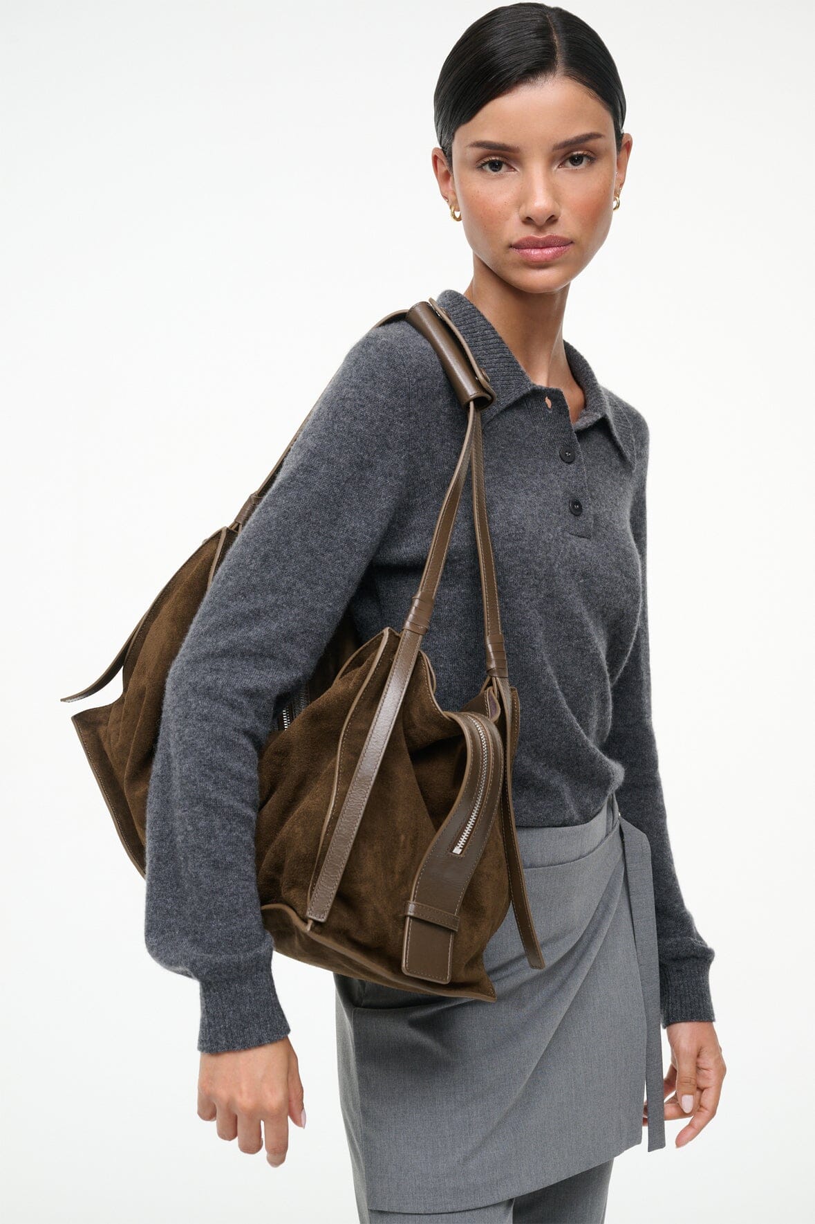 Image LARGE HAROLD BAG | TRUFFLE SUEDE 2 of 7 and Clicking this image will trigger a zoom pop-up