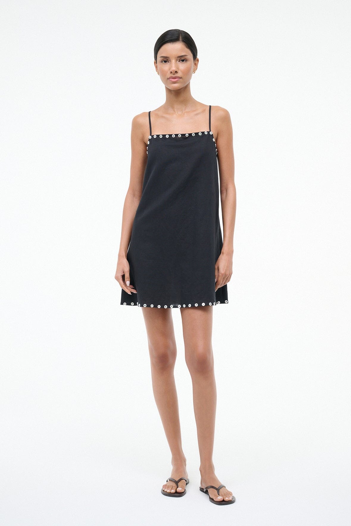 knee length dresses for ladies STAUD LAURA MINI LINEN DRESS BLACK