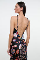 Silk halter dress with open back and multicolor circular paisley print