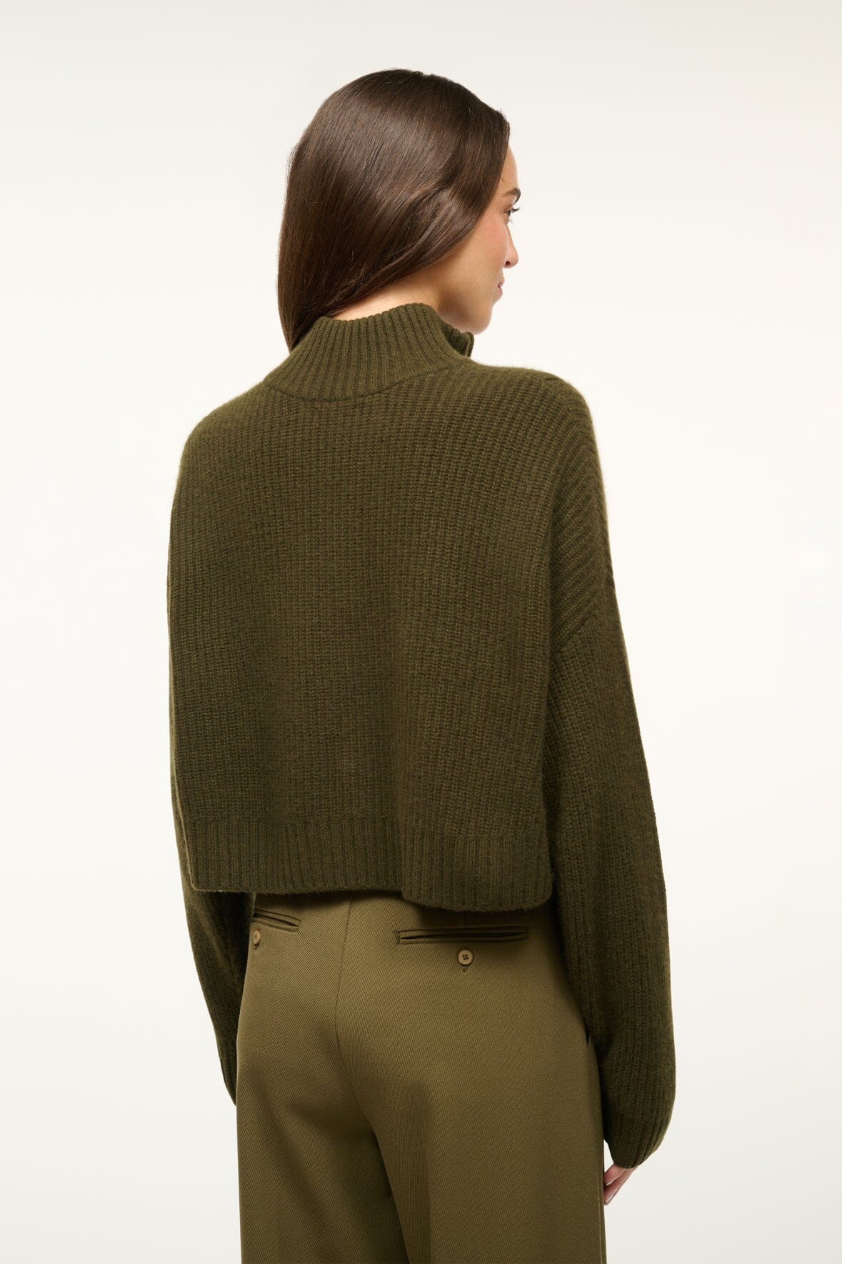 Image CASHMERE CROPPED HAMPTON SWEATER | OLIVE 3 of 4 and Clicking this image will trigger a zoom pop-up