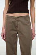 Greige jeans with button-and-zip fly and belt loops
