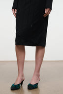 VELA black mule flats with teal woven upper detail, slip-on backless design