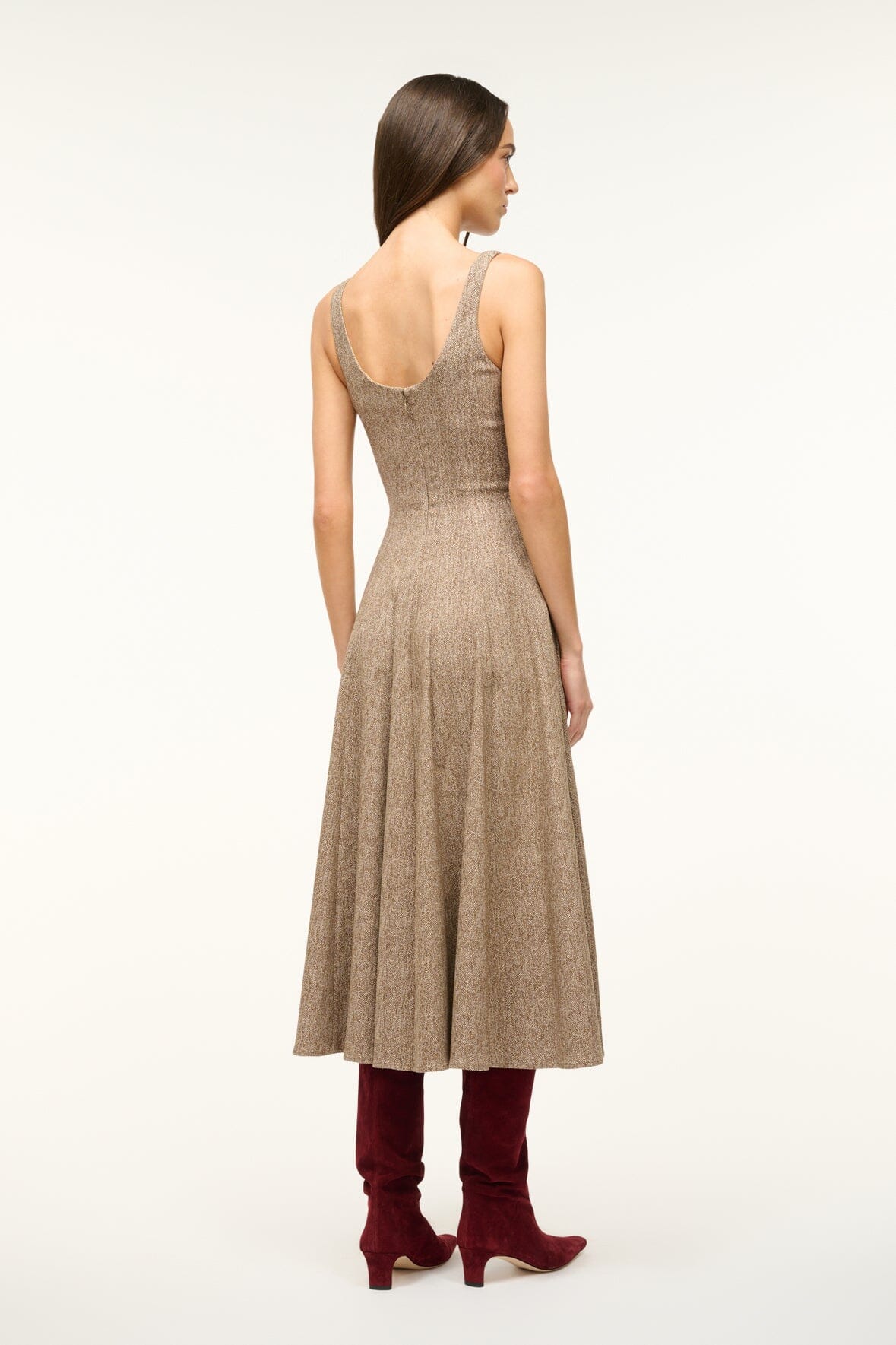 Image WELLS DRESS | MOCHA HERRINGBONE 3 of 5 and Clicking this image will trigger a zoom pop-up